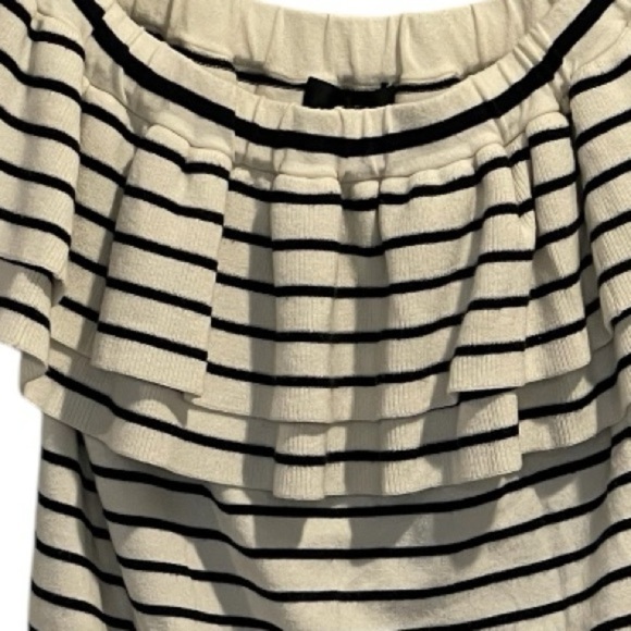 J Crew Off The Shoulder Ruffle Striped Knit Sweater, Sleeveless Black/White, XXS - Picture 11 of 11